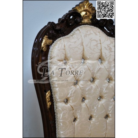 Sedia poltrona still LUIGI XV Barocco legno noce e oro tessuto damascato AL2729