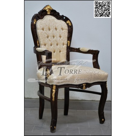 Sedia poltrona still LUIGI XV Barocco legno noce e oro tessuto damascato AL2729