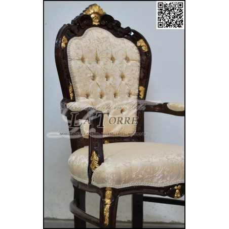 Sedia poltrona still LUIGI XV Barocco legno noce e oro tessuto damascato AL2729