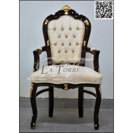 Chair armchair still LUIGI XV Baroque wood walnut and gold damask fabric AL2729
