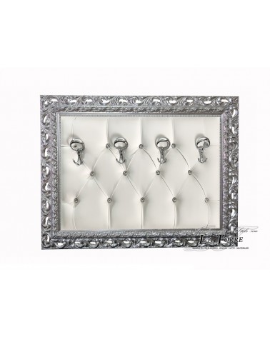 Coat rack with perforated frame wall coat hanger baroque silver white eco-leather GA