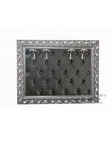 Coat rack with perforated frame wall coat hanger baroque silver black eco-leather GA