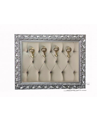 Coat rack with perforated frame wall coat hanger baroque silver eco-leather ivory GA