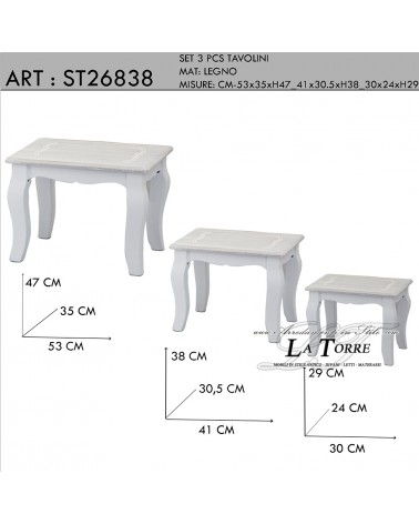 Set of three coffee tables for living room rectangular modern shabby chic tea table ST26838