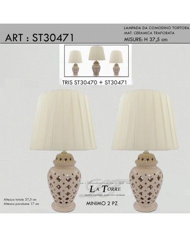 Tischleuchte, Paar, H37,5 cm, taubengraue Keramiklampenschirme, modern-klassisch, ST30471