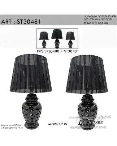 Tischleuchtenpaar, H37,5, schwarze Keramik, modern-klassisch, ST30481