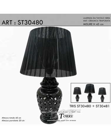 Lampada da tavolo abatjour H45 nera ceramica moderno classico lume ST30480