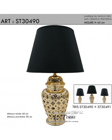 Tischleuchte abatjour H45, gold und schwarz, Keramik, modern-klassisch, ST30490