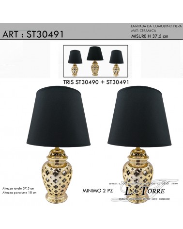 Tischleuchtenpaar mit H37,5 cm großen, gold-schwarzen Keramiklampenschirmen, modern-klassisch, ST30491