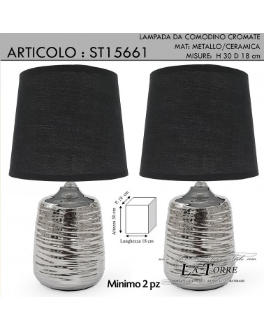 Table lamp pair of lampshades H30 chrome and black ceramic modern classic light ST15661