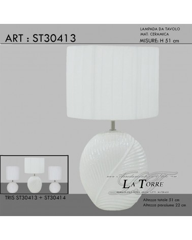 Tischleuchte abatjour H51, weiße Keramik, Blatt, modernes klassisches Licht ST30413