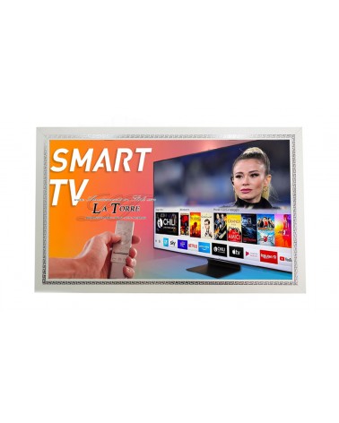 Smart TV Frame Modern Television Made to Measure White Wood and Silver Goddess Capri