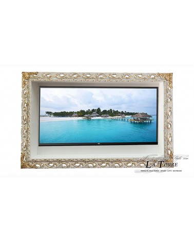 Mobile sospeso porta Smart TV con cornice traforata classica da parete stile Barocco box su misura GGAVox