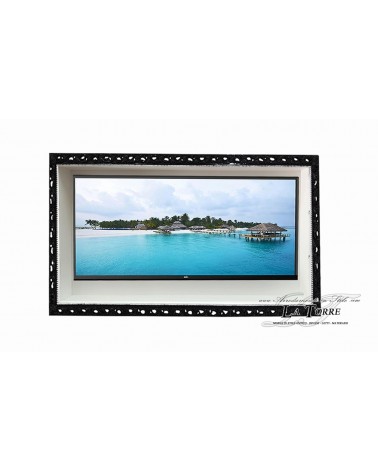 Wall-mounted Smart TV stand with classic Baroque-style perforated frame, custom-made box GM224n