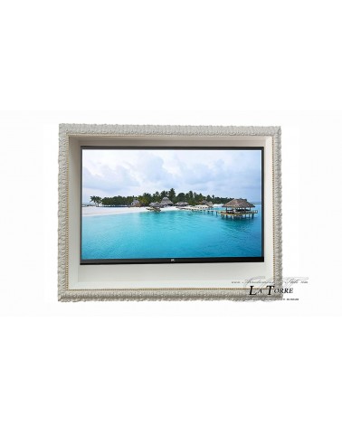 Mobile sospeso porta Smart TV con cornice avorio e oro da parete stile Barocco box su misura Madrid/AO