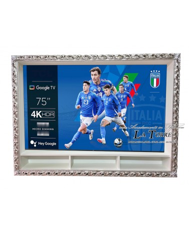 Wall-mounted Smart TV wall unit with classic Baroque-style perforated frame, custom-made box GM224b