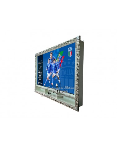 Mobile sospeso parete attrezzata per Smart TV con cornice traforata classica da parete stile Barocco box su misura GM224b