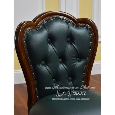 Josephine armchair English style presidential ministerial chair walnut green eco-leather NA27