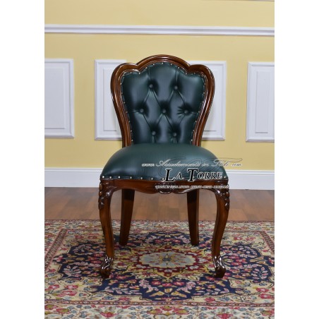 Josephine armchair English style presidential ministerial chair walnut green eco-leather NA27
