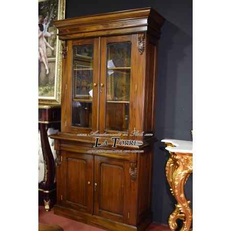 Annette Bookcase Victorian English Style Glass Cabinet Ministerial Presidential Sideboard Walnut 4 Doors 2 Drawers Na03