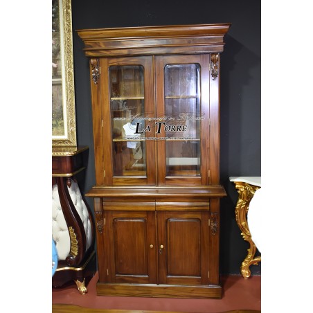 Annette Bookcase Victorian English Style Glass Cabinet Ministerial Presidential Sideboard Walnut 4 Doors 2 Drawers Na03