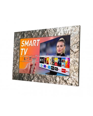 Moderner Wandhalterungsrahmen für Smart-TVs in silberner Kiefernholzoptik