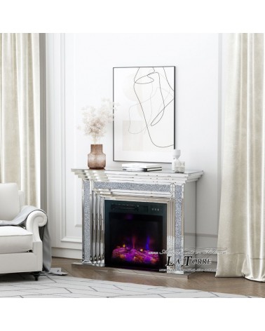 Camino Elettrico Specchiato con Brillanti Swarovski – Design Moderno con Riscaldamento Reale BL1010