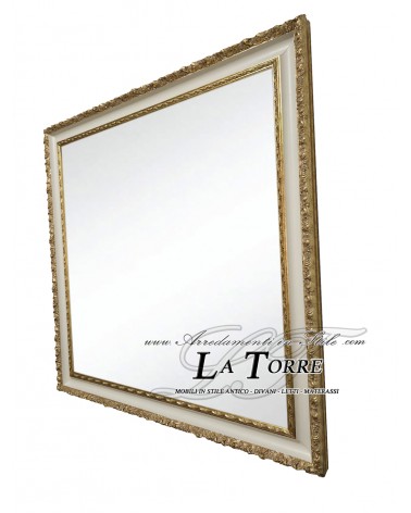 Specchiera Specchio Barocco Oro e Avorio - Cornice Classica Traforata Legno Su Misura 1045 AO