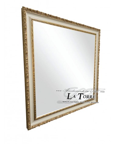 Specchiera Specchio Barocco Oro e Avorio - Cornice Classica Traforata Legno Su Misura 1045 AO