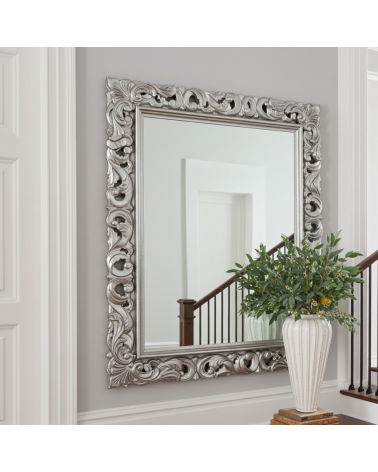 Specchio - Specchiera Stile Barocco – Cornice Argento Traforata Legno – Personalizzabile su Misura 1135A