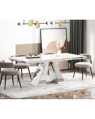Rechteckiger Esstisch mit Spiegelfront und Marmoroptik-Tischplatte – Luxuriöses und modernes Design CBFG34A