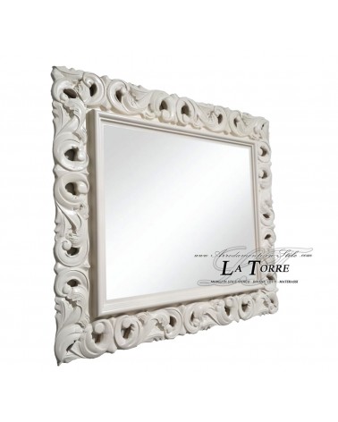 Baroque Style Mirror – Ivory Perforated Wood Frame – Customizable to Size 1135AV