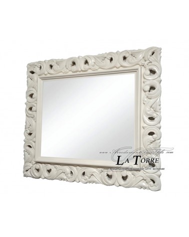 Baroque Style Mirror – Ivory Perforated Wood Frame – Customizable to Size 1135AV