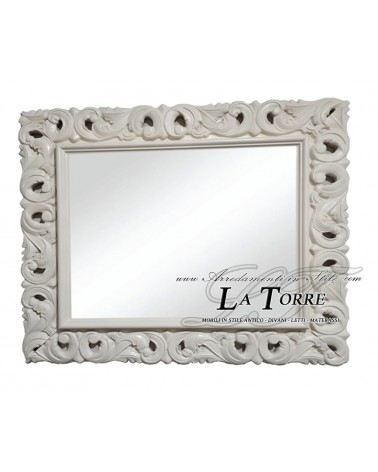 Specchio Specchiera Stile Barocco – Cornice Avorio Traforata Legno – Personalizzabile su Misura 1135AV