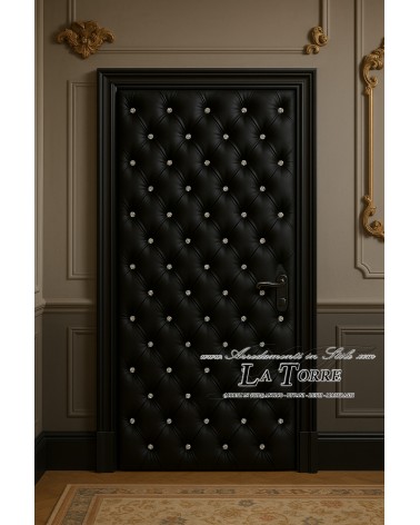 Tufted door covering panel in eco-leather or Swarovski RE08 velvet