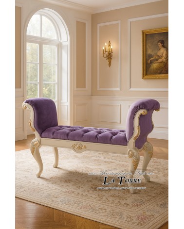 Classic Baroque Bench in Ivory Wood and Lilac Fabric – Customizable in AZ39B Colors