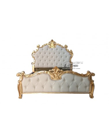 King size Baroque double bed in eco-leather or velvet, gold or silver leaf wood, any colour Giselle