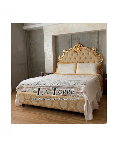 King size Baroque double bed in eco-leather or velvet, gold or silver leaf wood, any colour Giselle