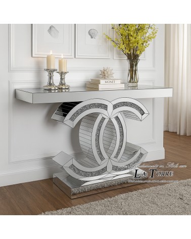 Modern Mirrored Console Table with Embedded Swarovski Crystals – Luxury CC Base for Entryway and Living Room CBFE144