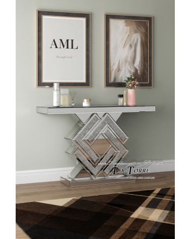 Consolle Specchiata Moderna con Dettagli Swarovski e Design Geometrico di Lusso per Ingresso CBFE55A