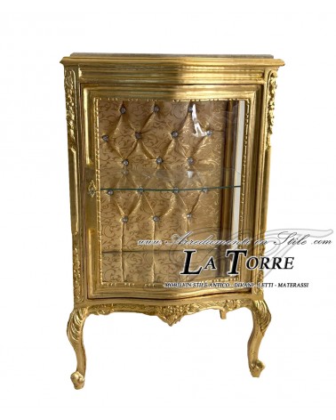 Louis XV Baroque Glass Display Cabinet Gold Marble Ivory Damask Fabric or Eco-leather Swarovski AL3337