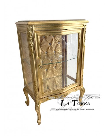 Vetrina cristalliera Luigi XV barocco oro marmo avorio damascato tessuto o ecopelle Swarovski AL3337