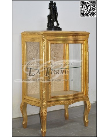 Vetrina cristalliera Luigi XV barocco oro marmo avorio damascato tessuto o ecopelle Swarovski AL3337