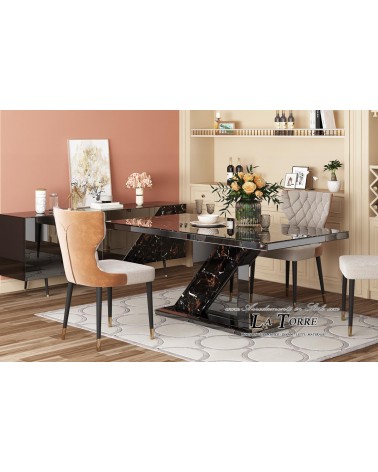 Modern Dining Table in Black Stoneware with Gold Vein – Designer Table with Mirrored Top CB23N053