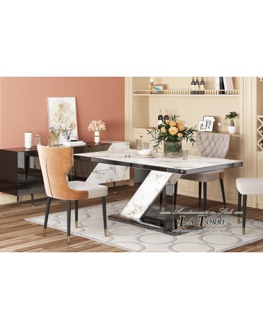 Modern Calacatta White Stoneware Table with Mirrored Top – Luxury Dining Table CB23N057