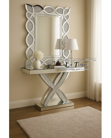 Modern Mirror with Swarovski Crystals – Silver Woven Frame 80×120 cm CBMA163