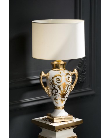 Lampada classica da tavolo 80 h lume abat jour ceramica oro soprammobile VI03
