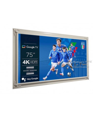 Smart-TV-Rahmen aus elfenbeinfarbenem Holz – Klassisch-modernes Design – Individuelles „umgekehrtes“ Modell