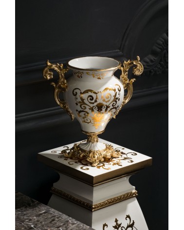 Keramikvase im Barockstil, Amphore, 33 cm, Elfenbein und Gold Vi44
