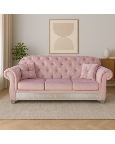 3-seater sofa bed with Chesterfield mattress and base, modern eco-leather or velvet, any color, Swarovski AZ03